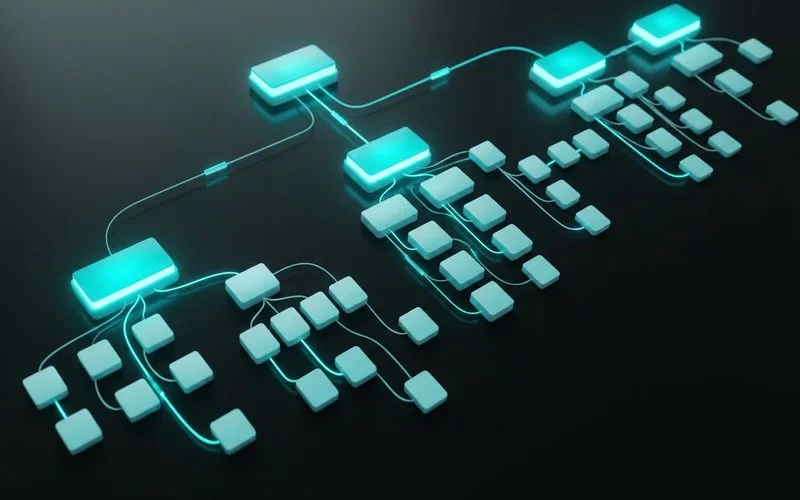 Website architecture diagram showing SEO-optimised page structure with proper heading hierarchy and internal links