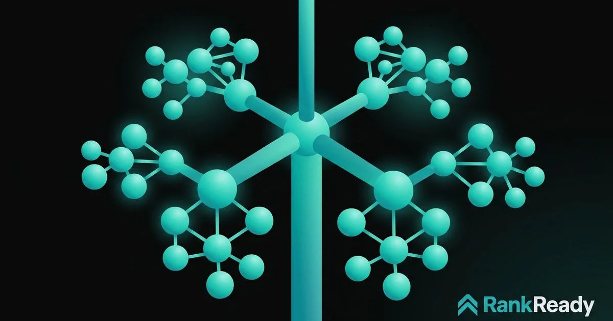 Diagram illustrating content silo architecture with pillar pages connected to supporting blog posts through internal links