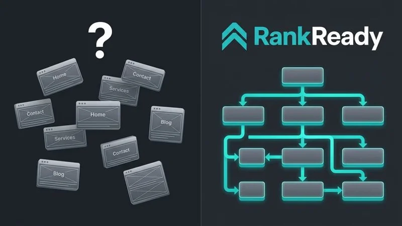 Before and after comparison showing a website with no internal links versus one with strategic linking