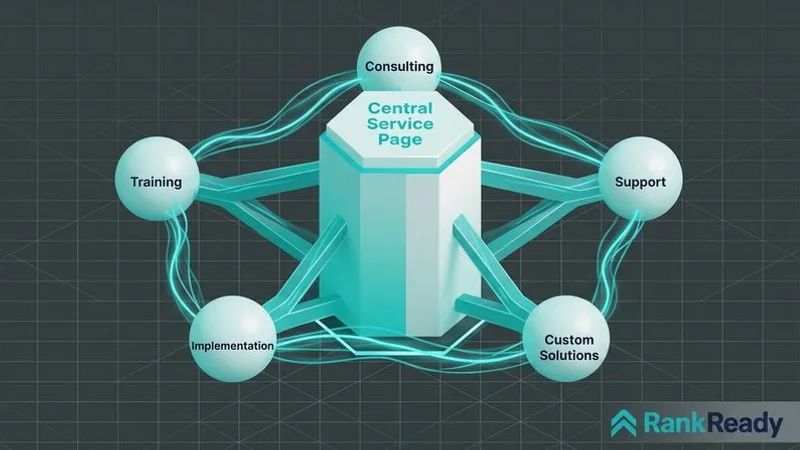 Content silo example for a plumbing website showing pillar page connected to supporting articles