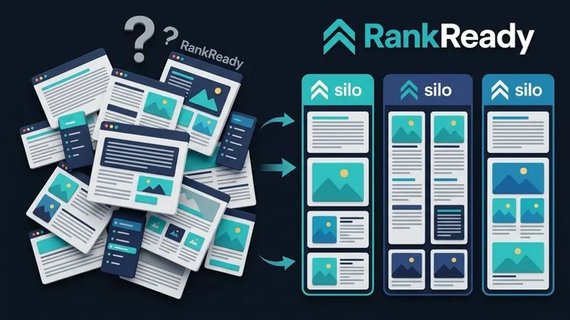 Comparison of a flat unorganised website structure versus a siloed topical cluster architecture